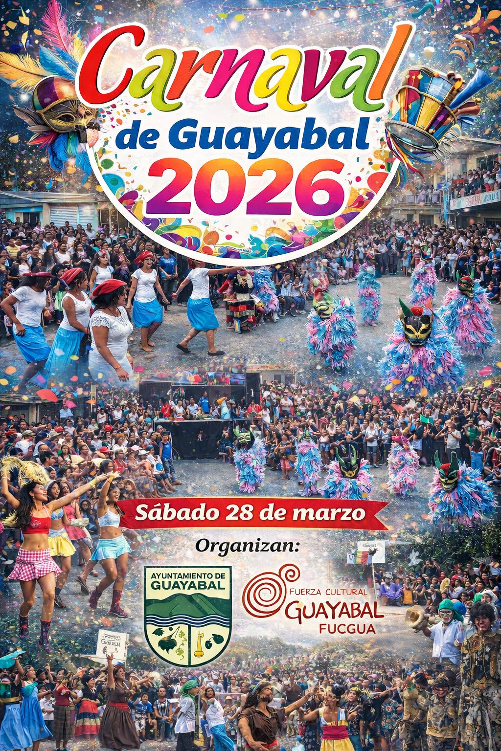 La Alcaldía de Guayabal, liderada por el Alcalde Hipólito Cabral Sánchez, se complace en invitar a toda la comunidad al Carnaval Municipal de Guayabal 2026